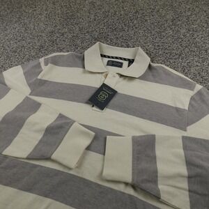 NEW Arrow Rugby Shirt Mens M Gray White Collegiate Stripe Long Sleeve Polo Y2K